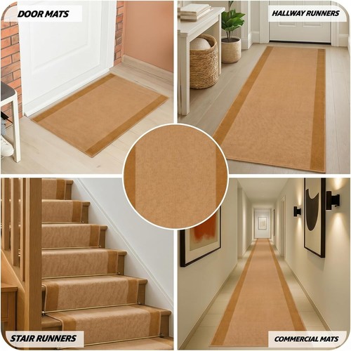 Beige border stair runner - beige,